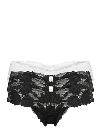 Brief 3 Pack Thong Low Flora Stringtruse Undertøy Svart Lindex