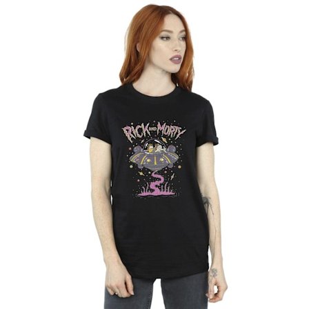 Rick And Morty Dam/Damer Rosa Rymdskepp Bomull Boyfriend T-shirt