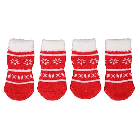 Søte røde sklisikre potesokker for kjæledyr til katt og hund - 4-pakning