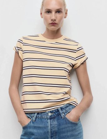 Mango Striped Cotton T-Shirt - Yellow - XS