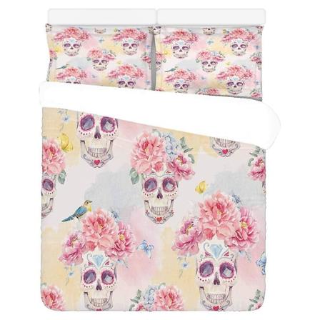 3-osainen vuodevaatteet set Skull Peony Flowers cover ja 2 tyynyliinaa kodin vuodevaatteille huoneen sisustamiseen