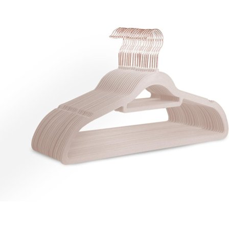 Fløyels kleshengere 20-pakning - Sklisikre kleshengere med slipsestang og 361° krok (rosa)
