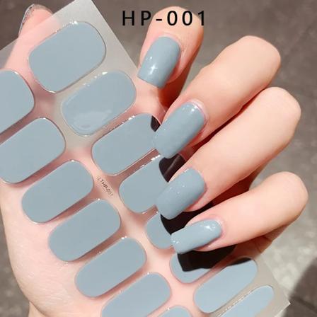16Tips Uv Semi-Cured Gel Nagel Wraps Klistermärke 5D Ren Färg Full Täckning Uv Lampa Gel Klistermärke Lång-Lang Spikförlängning Patch Remsa NK-LTHP-