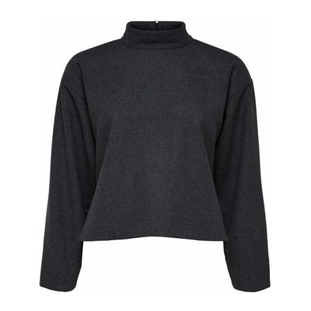 Selected Femme Ula ls cropped high neck wool top dark grey melange - Selected Femme - Koksgrå Sort, Dame