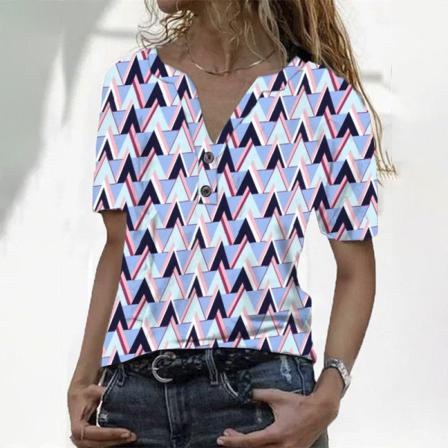 Kortärmad T-shirt För Kvinnor Med Geometriskt Print Toppar