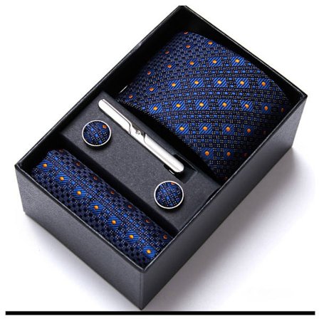 Herreslipssett Klassisk vevd slips Lommetørkle Mansjettknapper