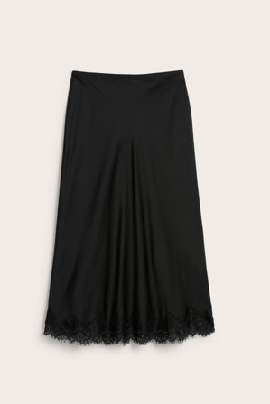 Kappahl | Satengskjørt med blondekanter Svart XS | Svart