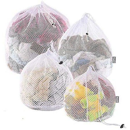 4 stycken tvättpåsar för tvättmaskin med snörstopp