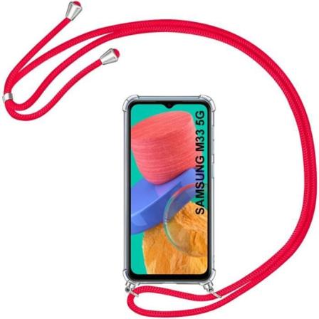 Lanyardfodral till Samsung Galaxy M33 5G Transparent, stötsäker silikon + röd snodd Transparent-Röd
