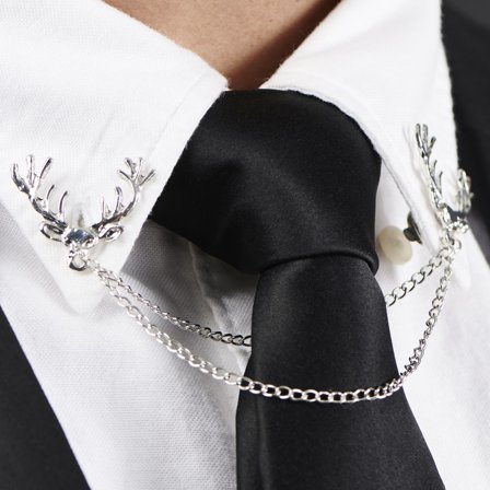 Chaîne de col de chemise La tête de cerf argentée pour hommes - Épingles de cols de chemises