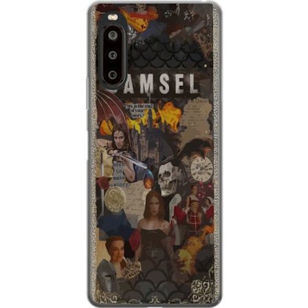 Kompatibelt Mobilskal till Sony Sony Xperia 10 II damsel-inspirerat fantasycollage med drakar, slott, eld, rustningar och stark kvinnlig huvudfigur, e