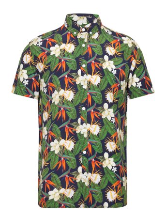 Johan Tropical Vibes Shirt Ss Kortermet Skjorte Marineblå Kronstadt*Betinget Tilbud