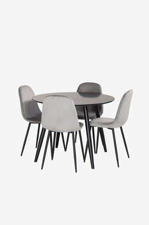 Venture Home - Spisebordssett Plaza med 4 stoler Polar - Svart - Spisegruppe 4 personer - Fra Homeroom