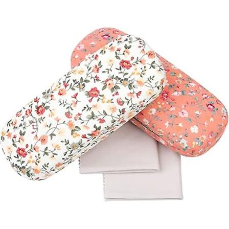 2-pack hårda glasögonfodral med blommönster i tyg för män och kvinnor, glasögonfodral för närsynthet, rosa och vitt