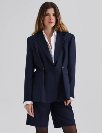 Malina Illiana Fitted Button Detailed Wool Blend Blazer - Navy - 36