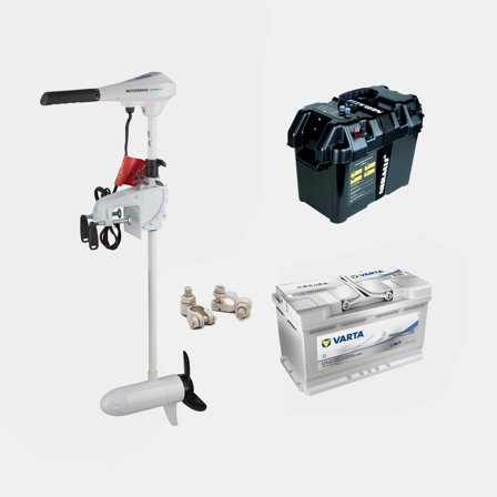 Pacote de motor elétrico Watersnake Venom SXW 54, 36", 640 W, 91 cm de comprimento de haste ajustável, com bateria AGM (80 Ah) + caixa de bateria + 