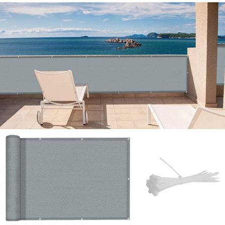 Balkong Sekretess Sichtschutz (HDPE) 0,9 x 6m för Utomhusträdgård med Balkong, Grå