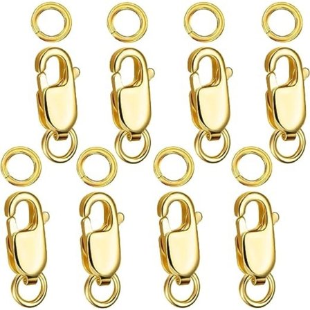 8 stk. sølvfarvede hummerlås med lukkede springringe Halskædelåse