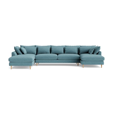 Ofelia Højrevendt U-sofa - Boston Pastel Blå, Flyder Sofa med Bløde Puder, God Komfort - 377x210x85cm