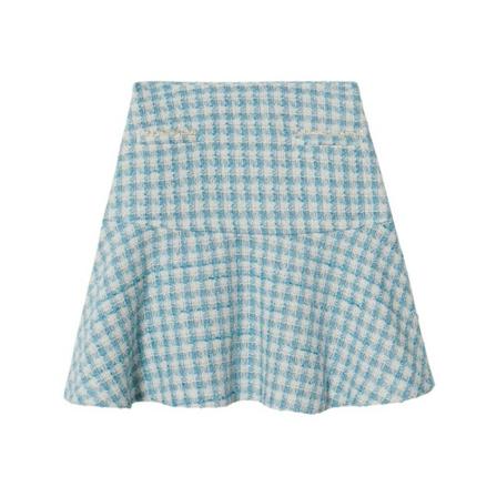Mango Check tweed Nederdel Blå, Dame