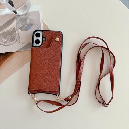 Etui til iPhone16promax brun crossbody fiskehale multi kort solid fuld anti-fald stic