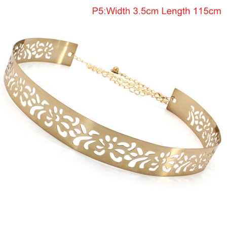 Kvinner full metall midjekjede speil bred gull sølvplate midje