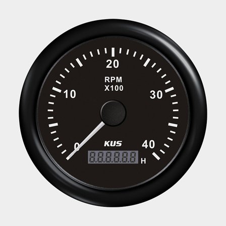 Drehzahl- & Betriebsstundenzähler für Dieselmotor KUS, beschlagfrei, Ø85 mm, 12 V / 24 V, Generator, schwarz, 0 - 4000 rpm - Boot