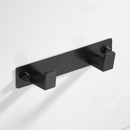 Glad-Svart rustfrit stål knagerække med håndklædeholder Kompatibel med badeværelse (to sorte kroge),,