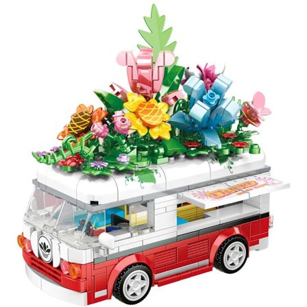 Blomster Camper Van Byggsats | 457-delars DIY Blommig stil Set | STEM-leksak för vuxna och barn
