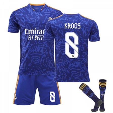 21-22 Real Madrid Bortatröja Safirblå Barn Vuxen Fotbollströja Tränings T-shirt Kostym Nr.8 KROOS