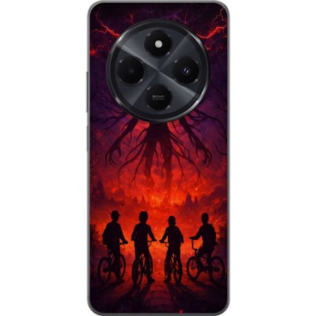 Kompatibelt Mobilskal till Xiaomi Xiaomi Redmi A4 Mörk fantasyillustration inspirerad av Stranger Things med övernaturlig varelse, blixtar och cykla