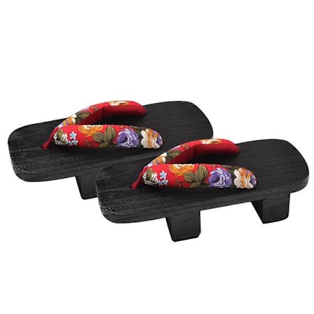 1 Par Clogs Flops Sommarplattform Sandaler Flip-flops Två-tand Casual Tofflor Storlek 40 24CM 7US 4.5UK 38EU 9.432Inch (Röd Blomma Mönster Strip Svart