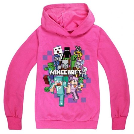 Barn Minecraft Jumper Hoodie Sweatshirt Långärmad Pullover Toppar Rosröd Rose redigerad 130 cm