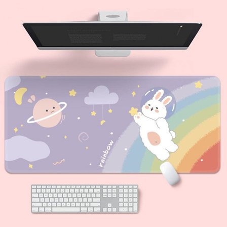 Teen Girls Mouse Pad Kawaii Cartoon Desk Keyboard Mat til bærbar computer Kontorbord, Perfekt til pige Kvinder Skrivebordsindretning Tilbehør (Lilla)