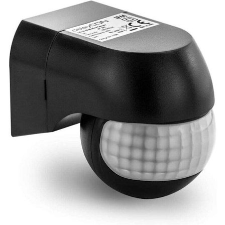 1x Infrarød bevegelsesdetektor - for innendørs og utendørs bruk Rekkevidde opptil 12m ved 180° Roterbar Tiltbar IP44 Sprutsikker Svart