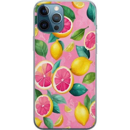 Kompatibelt Mobilskal till Apple Apple iPhone 12 Pro Max Fräscht rosa citrusmönster med citroner, grapefrukt och gröna blad på pastellbakgrund, so