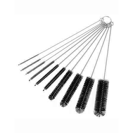 10-pack rengöringsborstar i rostfritt stål med hängring, nylonborst för sugrör, flaskor, smala rör