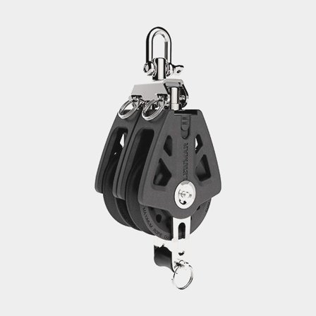 Bozzello doppio con grillo Lewmar Synchro 50, fisso/girevole, con cuscinetti a scorrimento, con strozzascotte, per cime Ø6 - 10 mm