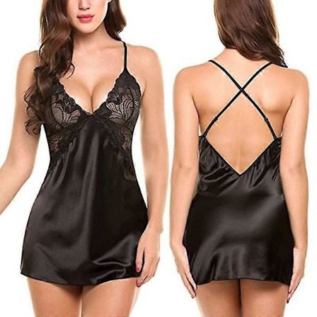 Mote Kvinner Sexy Undertøy Sateng Chemise Silke Slip Nattøy Blonde Morgenkåpe Kjole Nattøy