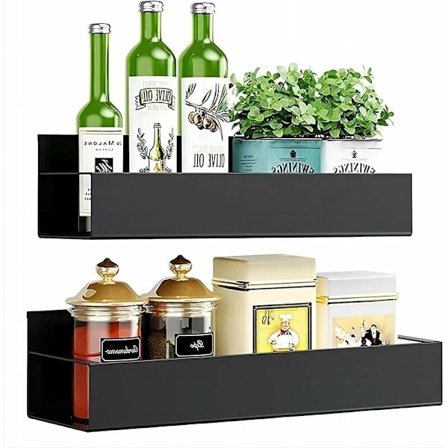 Magnetiska kryddhyllor för kylskåp 2-pack Magnetisk väggmonterad kryddhylla Utrymmesbesparande Ingen borrning för köksförvaring och organisering Svart