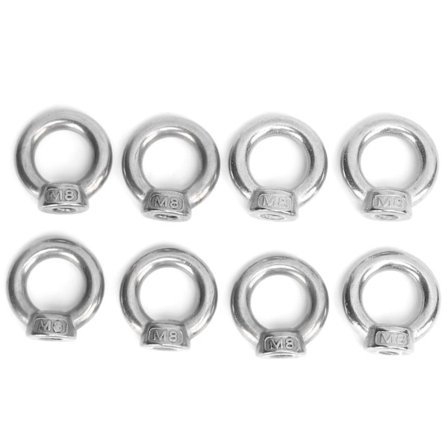 8 stk. M8 øjemøtrikker i rustfrit stål 140 kg belastning udendørs løfteværktøj til havindustri yachts motorbåde angrebsskibe