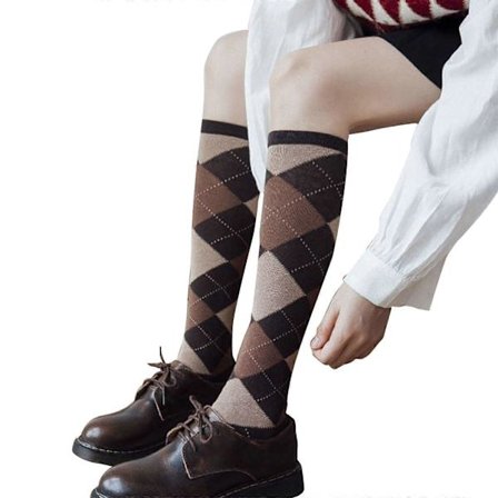 Dame Knehøye Sokker College Vintage Kompatibel med Flerfarget Argyle Rutete Trykk Strømper