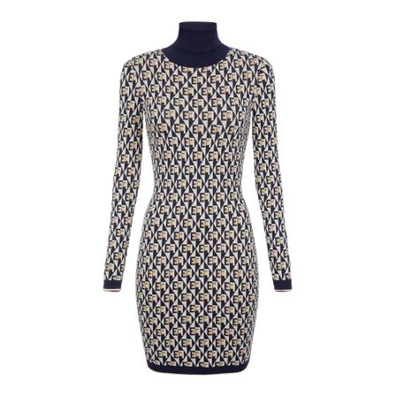 Elisabetta Franchi, Turtleneck Mini Dress Niebieski, Kobieta, Rozmiar: 2XS