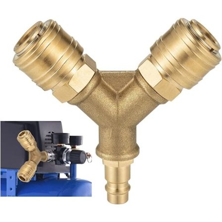 2-veis trykkluftkobling med 2 koblinger, 1/4 gjenge trykkluftkobling slangekobling, messing trykkluftfordeler, Y-luftfordeler