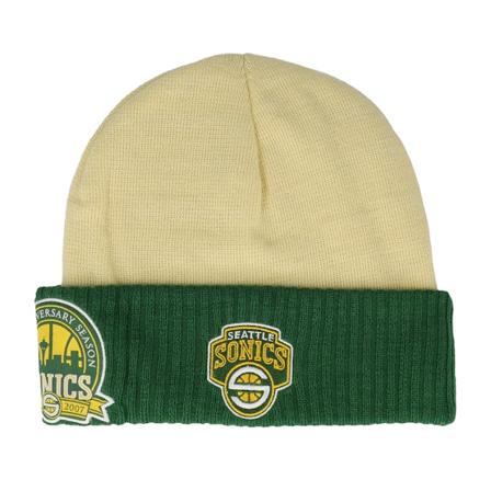 Mitchell & Ness - NBA Weiss cuff Mütze - Seattle Supersonics Side Patch Knit Off White/Green Cuff @ Hatstore