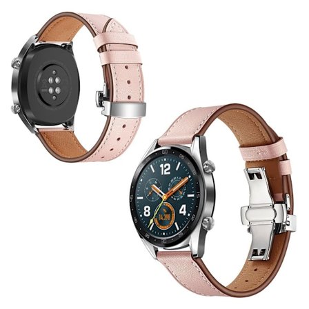 Huawei Watch GT / 2 / Watch Magic klockarmband i äkta läder - Rosa / Silver