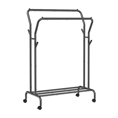 Tøjstativ med hjul og hylder - Sort
