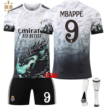 24/25 Fotballsett for barn Treningsdrakt Fotballsett for gutter, Real Madrid NO.9 Fotballag Trøye Treningsdrakt Trøyer Shorts og Sokker-MP