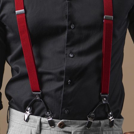 Tirantes de clip finos color rojo carmesí para hombres - Tirantes con clip