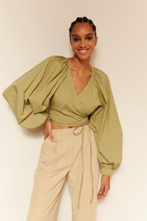 Oumayma x NA-KD Wickelbluse Mit Schnürung - Blusen - Grün - EU 38